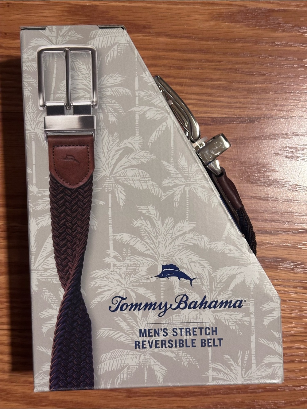 Tommy Bahama Brown Black Stretch Reversible Belt leather trim size S/M 34-38